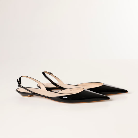 Black Pointed Toe Slingback Flat